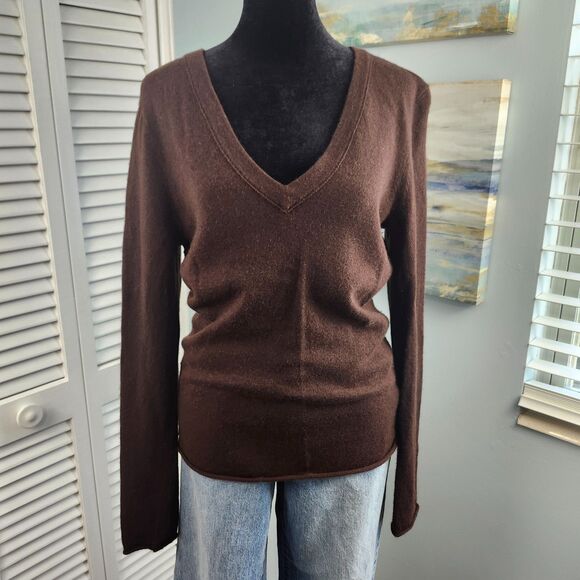 J.Crew V-Neck Sweater M Brown Wool & Cashmere Blend Y2K Straight Hem Cozy  VTG - Picture 1 of 6